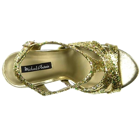 Galia Heel Gold Glitter Block-heel Sandals - Size US 10 - Picture 4 of 4